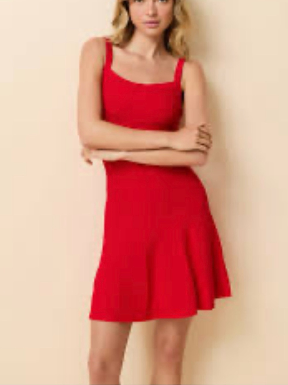 SOLID & STRIPED Lennon Mini Dress Grid Knit, Lipstick Red